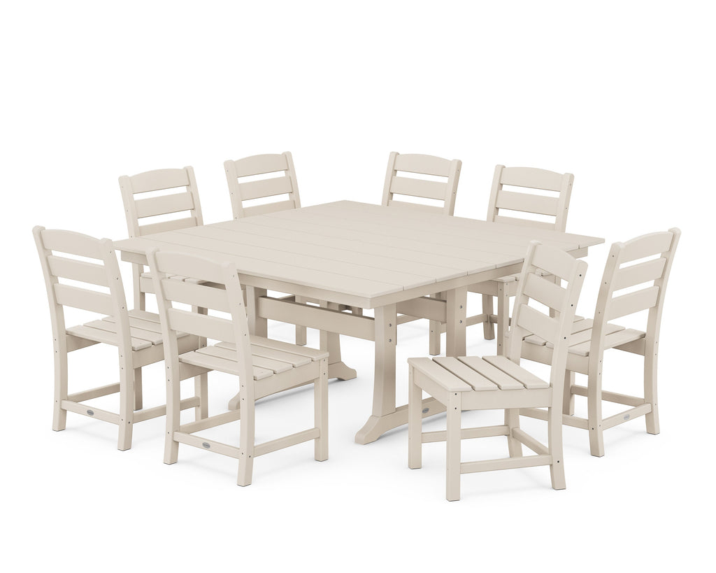 Lakeside 9-Piece Farmhouse Trestle Wooden Dining Set