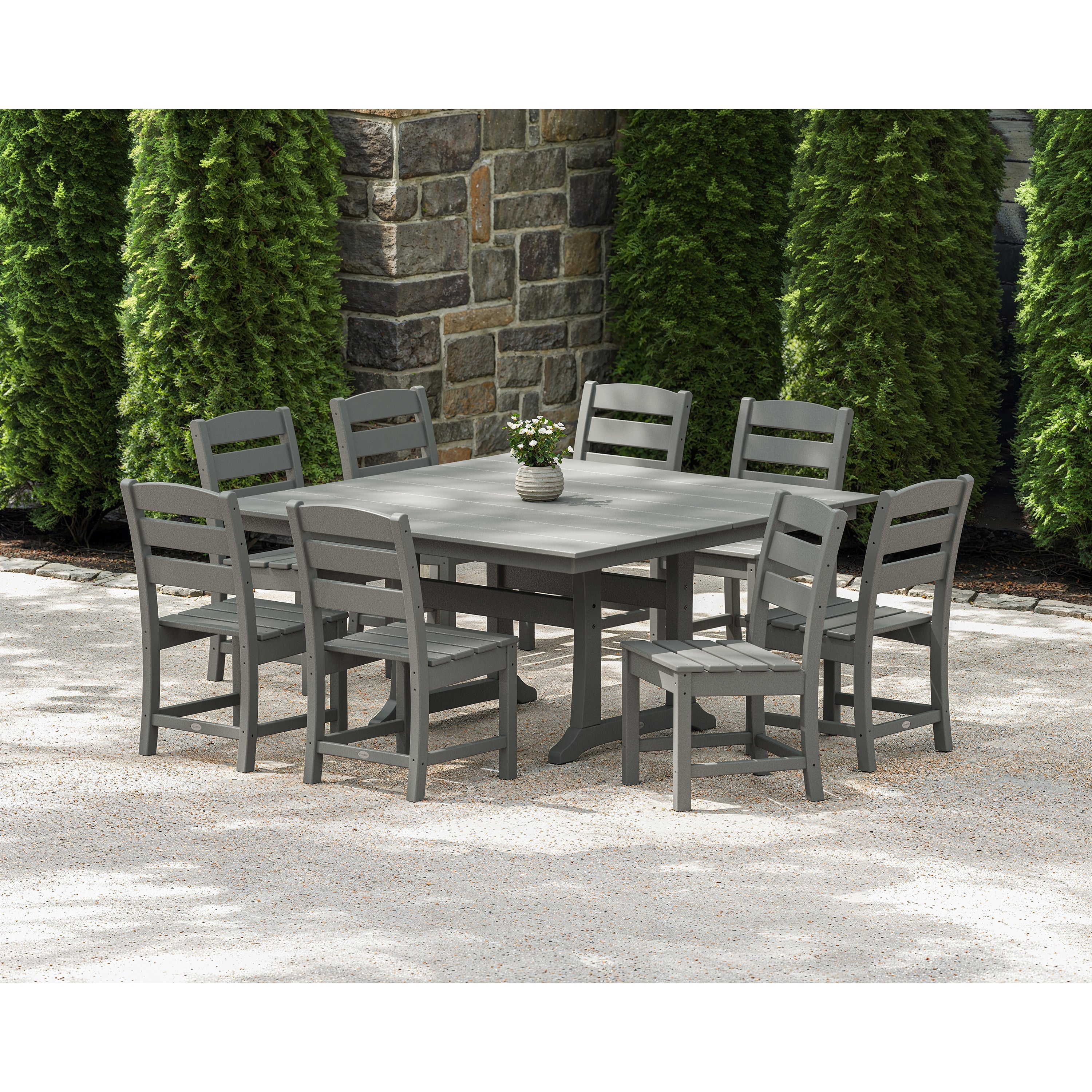 Lakeside 9-Piece Farmhouse Trestle Wooden Dining Set
