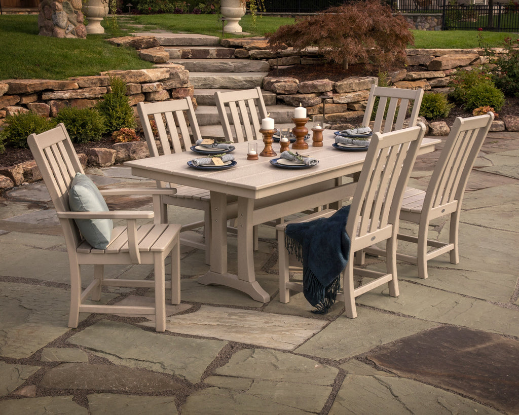 Vineyard 7-Piece Farmhouse Wooden Dining Set with Trestle Legs